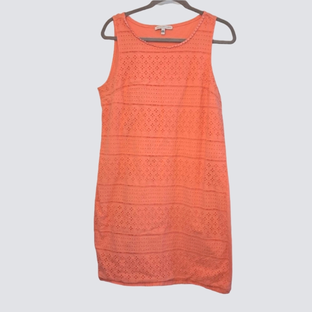 Annalee + Hope Peach Coral Crochet Eyelet Stripe Sleeveless Dress Size Large